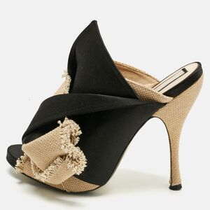 N21 Beige/black Canvas And Satin Raso Knot Mules Size 39